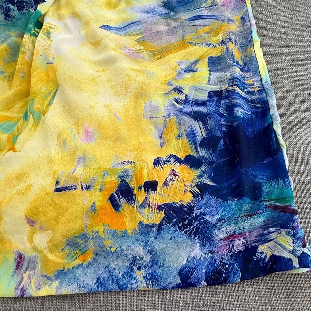 H&M Dress Watercolor Brush Stroke Multicolor High Round Neck Size 2 Lined‎